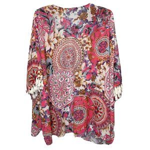 Umgee Kimono Size Small Medallion Floral Tassle Coverup Cardigan Colorful